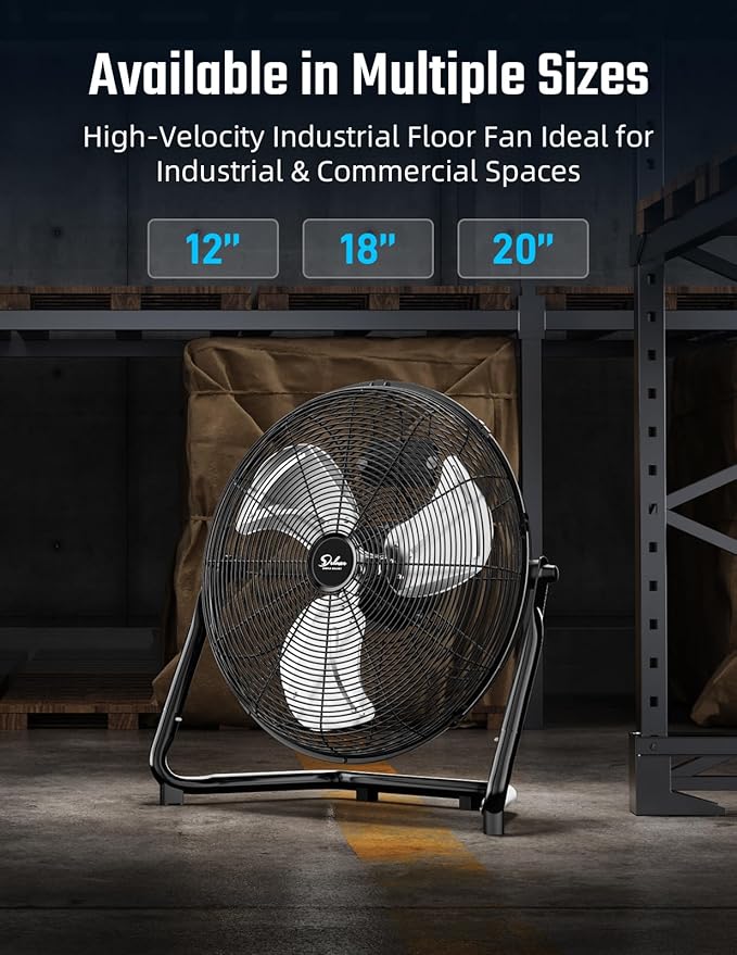 Simple Deluxe 18 Inch 3-Speed High Velocity Heavy Duty Metal Industrial Floor Fans Quiet for Home Commercial, Residential, and Greenhouse Use, Outdoor/Indoor, Black, 2 Pack