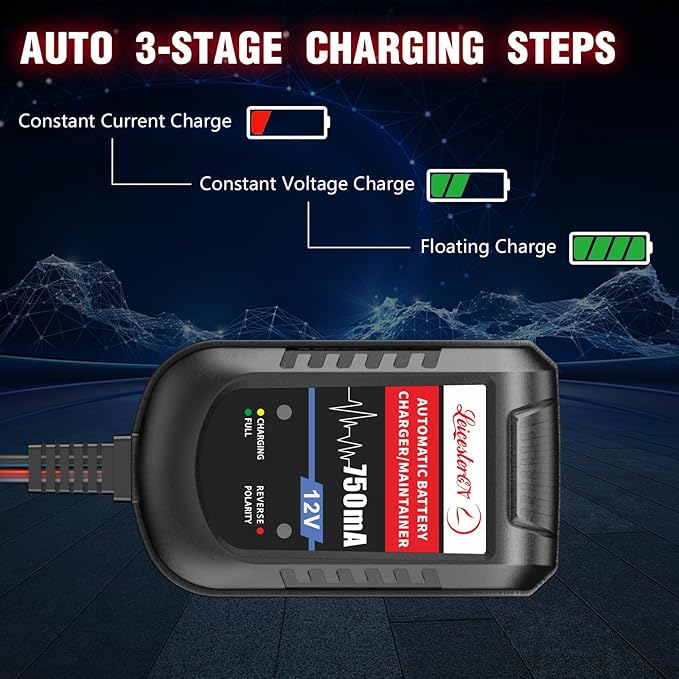 [4-Pack] LEICESTERCN Automatic Trickle Battery Charger Maintainer 12V 750mA Smart Float Charger for Car Motorcycle Lawn Mower Tractor Boat SLA ATV Wet AGM Gel Cell Lead Acid Batteries
