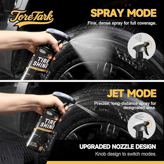 Ceramic Tire Shine Spray — High-Gloss Wet Look Tire Coating with Ultra-Dense Nylon Brush Applicator, UV Protection, Long-Lasting Shine for Car Truck RV Motorcycle16 Fl Oz (2 Pack)