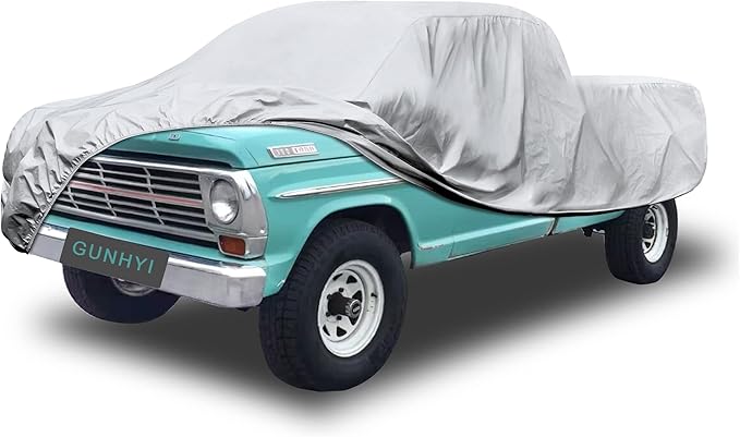 Pickup Truck Cover Waterproof All Weather, 6 Layer Full Size Cover Universal Fit Chevy S10/C10, Ford F100, RAM 1500, Silverado 1500, Tacoma Regular Cab Single Cab (Truck, up to 210 inch)