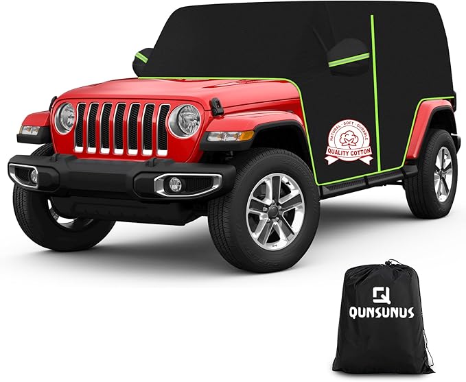 QUNSUNUS Cab Cover for Jeep Wrangler JK JL 4 Door, Waterproof JK JL Cover with Cotton Liner, All Weather JKU JLU Cab Car Cover with Adjustable Straps and Zipper for Wind, Sun, Rain and Dust Protection