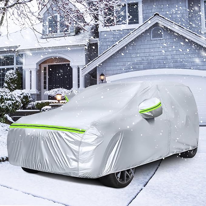 Waterproof Car Covers Replace for 2007-2025 Jeep Wrangler 2 Doors, 6 Layers Silver All Weather Car Cover with Zipper Door & Windproof Bands for Snow Rain Dust Hail Protection