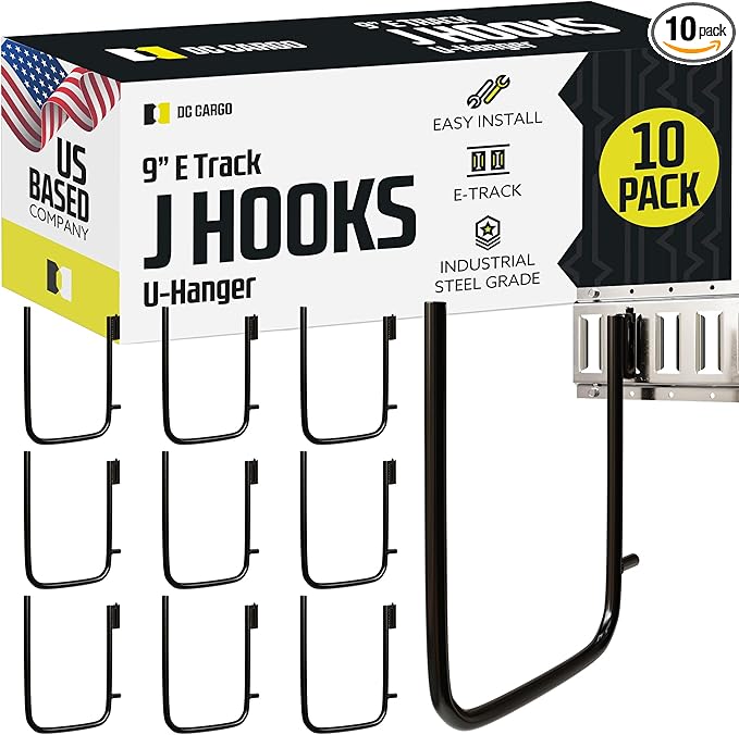 DC Cargo - E Track U Hooks (9" - 10 Pack) - Large Heavy Duty E Track Accessories - Use in Enclosed Trailers, Box Trucks, Vans, Garage, Workshop & Warehouse