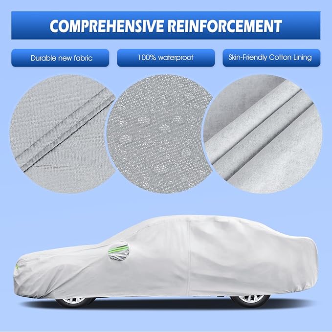 Car Cover Custom Fit for Toyota Corolla 2000-2026, Honda Civic 1991-2026, Migaven Waterproof Full Exterior Cover Sun Rain Protection with Door Zipper and Cotton Lining