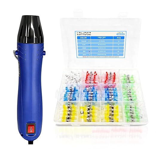 400PCS Solder Seal Wire Connectors Kit with Dual Temp Heat Gun, Heat Shrink Solder Butt Connectors Waterproof Electrical Terminals for Automotive Marine Boat RV Wiring Repair(400, Blue)