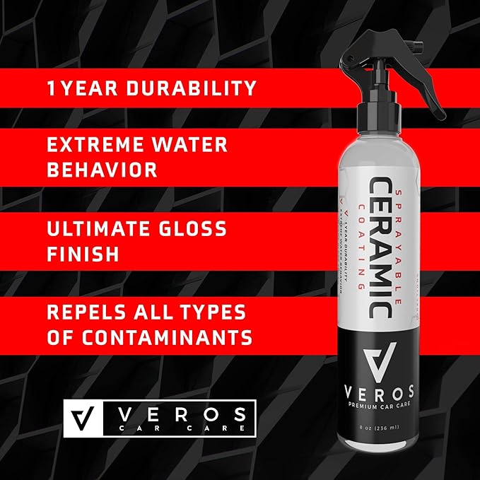Veros Sprayable Ceramic Coating - One Year of Protection - Extremely Hydrophobic, Wipe on Wipe Off, Si02 Protection