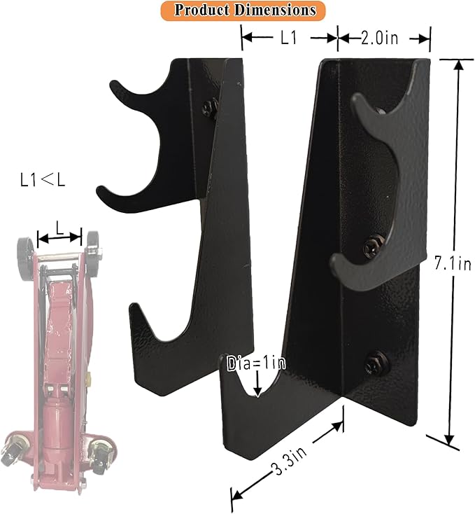Heavy-Duty Steel Floor Jack Holder & Jack Stand Wall Mount Hook Rack,Black Electro-Plated, Two-piece Handle Storage