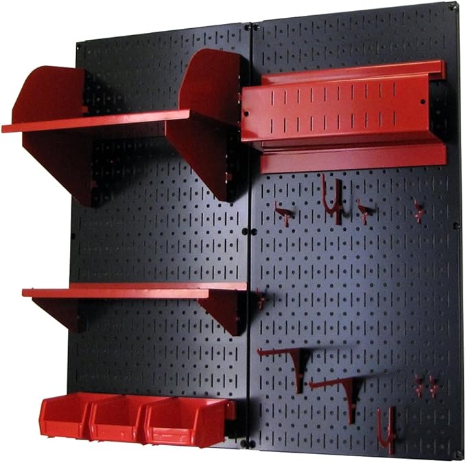 Wall Control Craft & Hobby Pegboard Organizer Storage Kit with Black Pegboard and Red Accessories