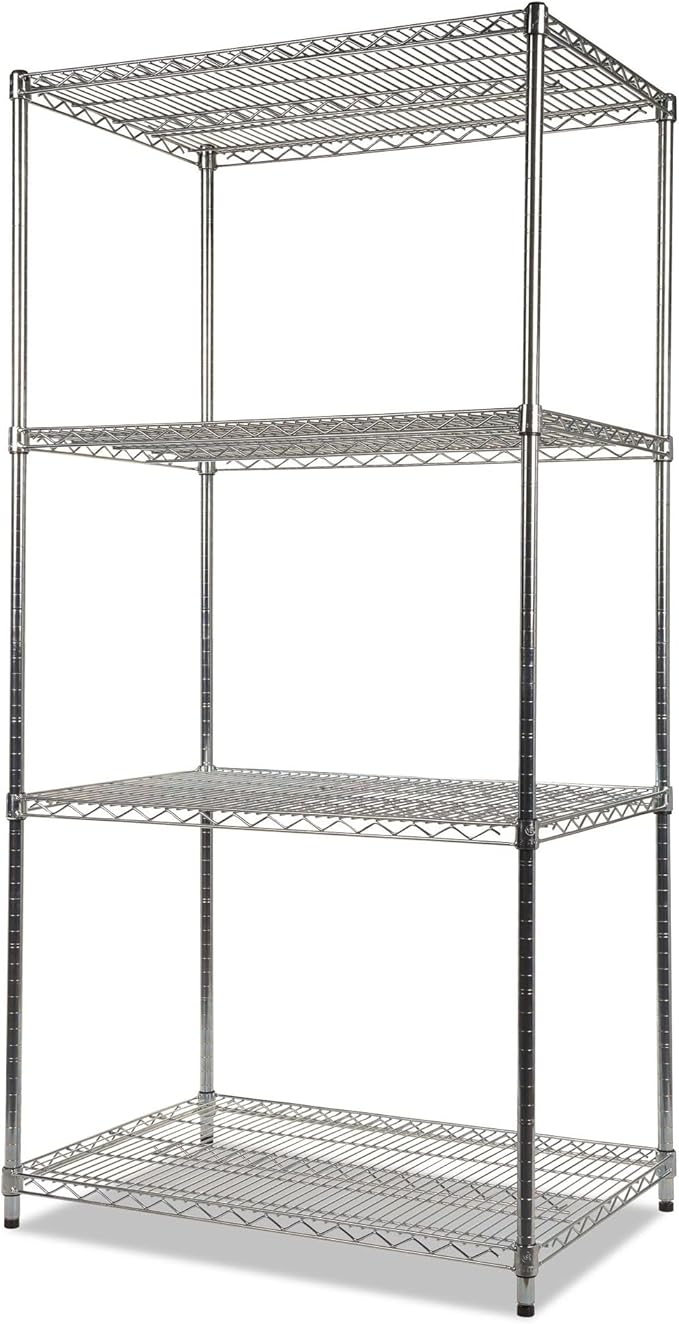 Alera SW503624SR Wire Shelving Starter Kit, 4 Shelves, 36w x 24d x 72h, Silver