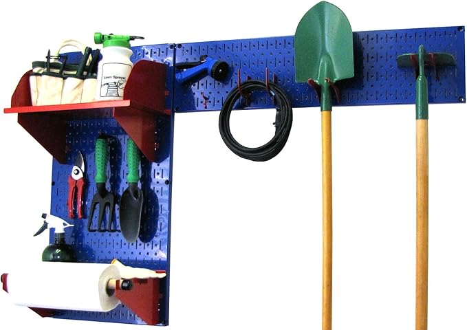 Wall Control Pegboard Garden Supplies Storage and Organization Garden Tool Organizer Kit with Blue Pegboard and Red Accessories