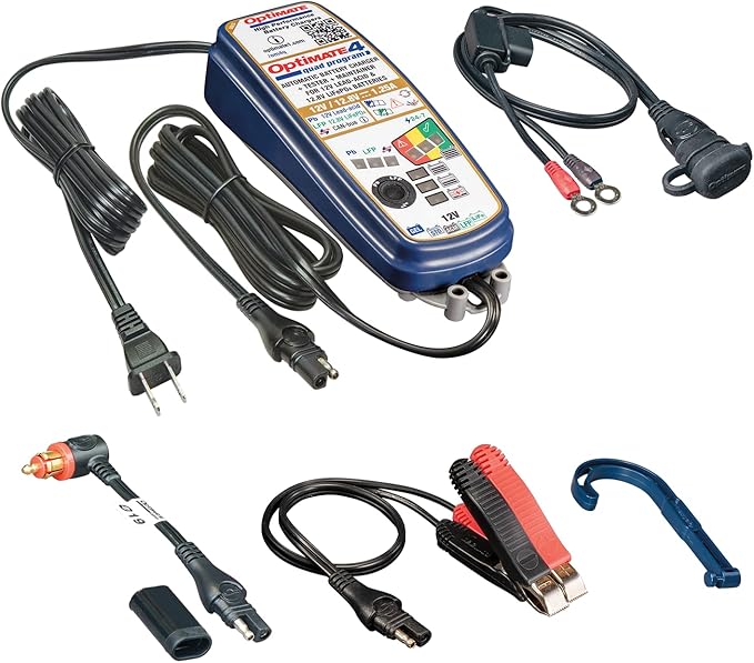 Optimate 4 Quad Program | Premium Edition, TM631-PR, Gold Series: 9-Step 12V / 12.8V 1.25A Sealed Battery Saving Charger & maintainer