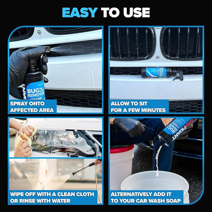 Carfidant Bug Remover for Cars Exterior with Ceramic Coating - Easily and Safely Clean Bug Splatter, Bird Poop from Paint, Plastic, Rubber, Metal, Chrome, Glass - 128oz