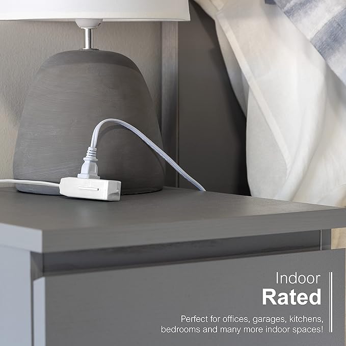 GE 3-Outlet Flat Extension Cord 3 Ft Grounded Extension Cord with Multiple Outlets 3 Prong Outlet Extender Flat Plug Power Strip Indoor 16 Gauge UL Listed 2 Pack White 69871