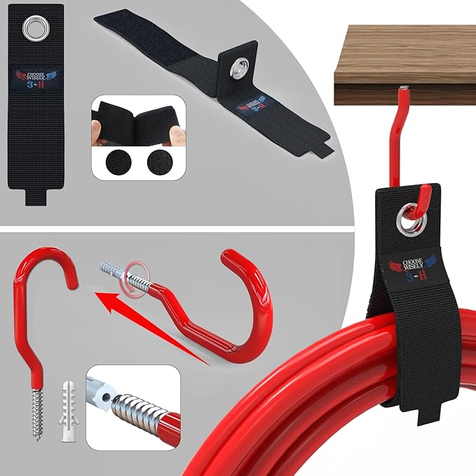 3-H Garage Wall Hooks 20 Pack,Garage Hooks Heavy Duty,Garage Storage Hooks for Hanging and Organizing Garden,Lawn,Yard Tools,Chairs,Ladders,Weed Eater,Shovel,Blower(Red)