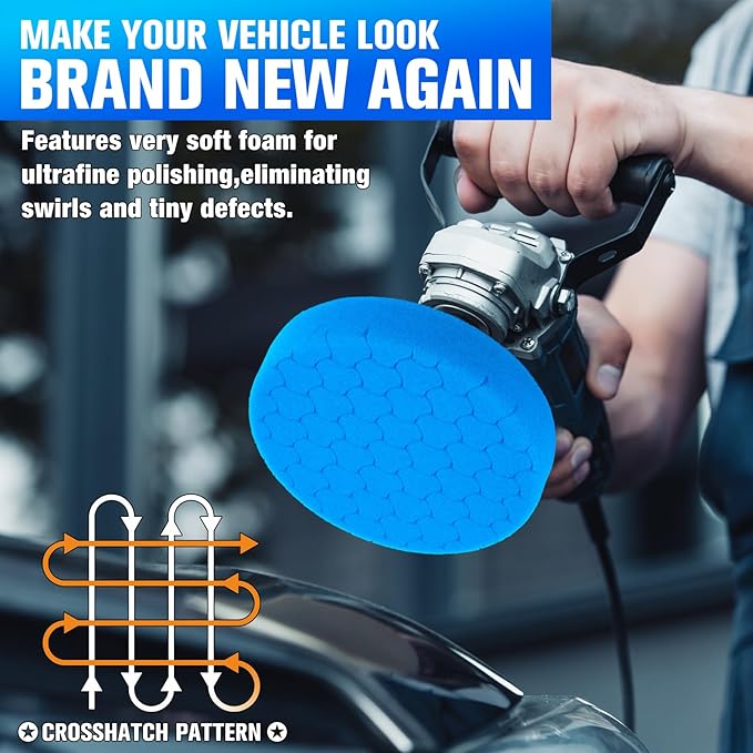 Blue Polish Pad, 3Pcs 6.5 Inch Face for 6 Inch Buffing Polishing Pads and Woolen Pads 150mm Backing Plate Compound Buffing Sponge for Car Buffer Polisher Compounding, Polishing and Waxing