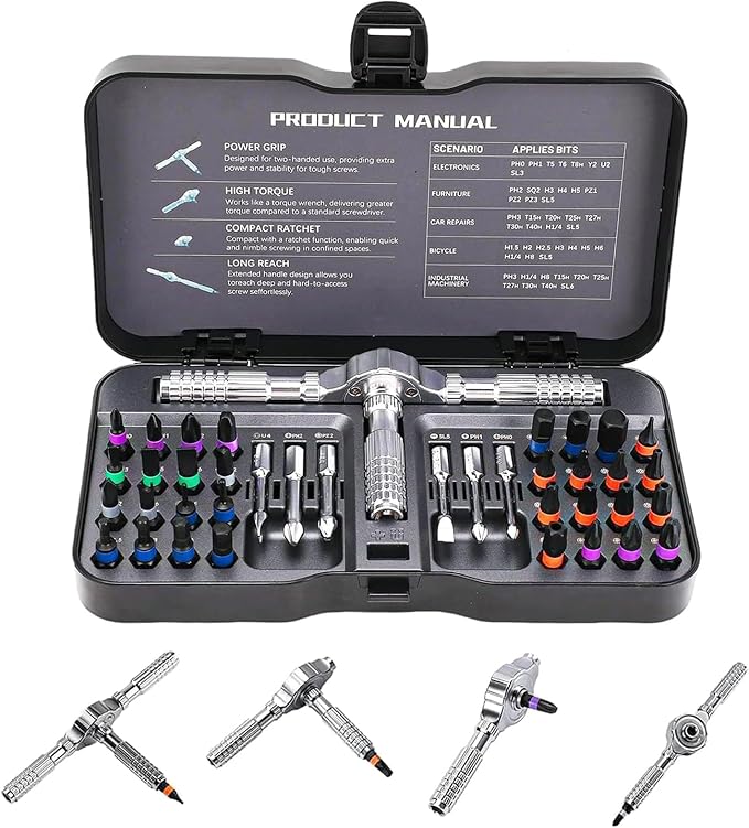 40 in 1 Magnetic Ratchet Screwdriver Set, Multi Bit DIY Magnetic Screwdriver Set with Detachable Ratchet Handle, Portable Precision Repair Tool Kit for Furniture, Electronics, Bicycle