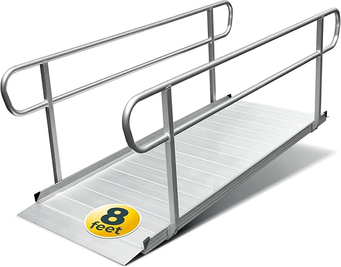 MAASTERS 8 Foot Handicap Ramp with Handrails - Loading Capacity 850 lb - for Wheelchairs, Scooters, Walkers - Non-Slip Surface