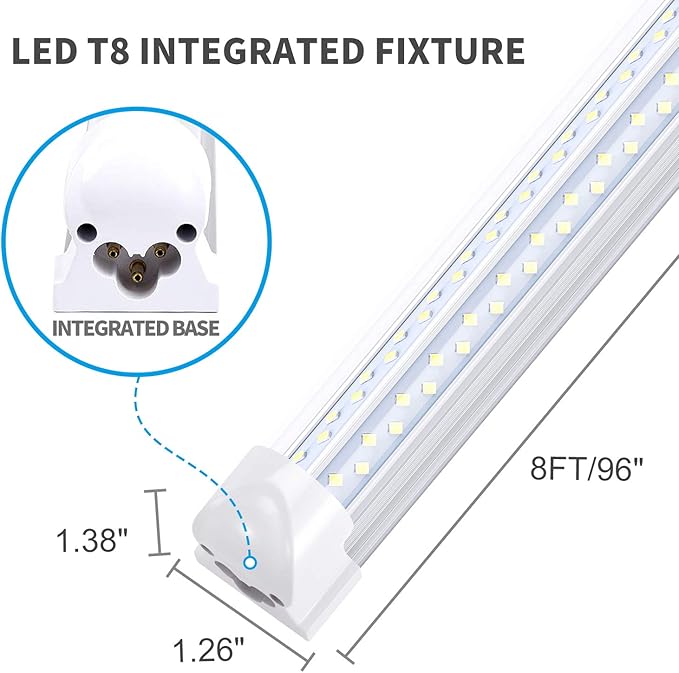 8FT LED Shop Light (20-Pack) - 120W, 14400LM, 6000K Cold White, T8 Linkable Tube Lights - V Shape Clear Lens, 96'' Integrated LED for Garage, Warehouse, Workshop - Plug & Play, High Output