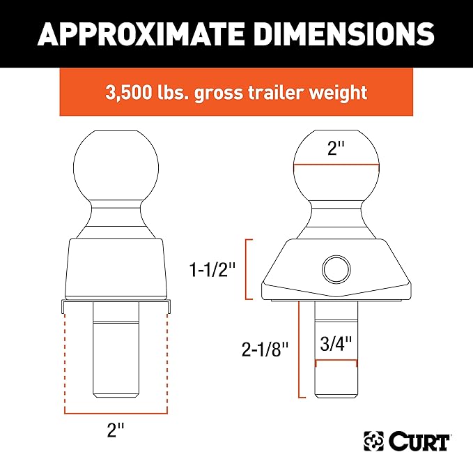 CURT 40246 RockerBall Cushion Hitch Trailer Ball 3,500 lbs, 2-Inch Diameter, 3/4-Inch Shank