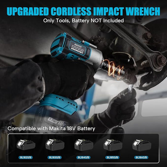 1/2" Cordless Impact Wrench for Makita 18V Battery(NOT Included), 1000N.m(738FT-lbs) High Torque Power Impact Wrenches, Electric Brushless Impact Gun for Car Tire Truck RV Mower