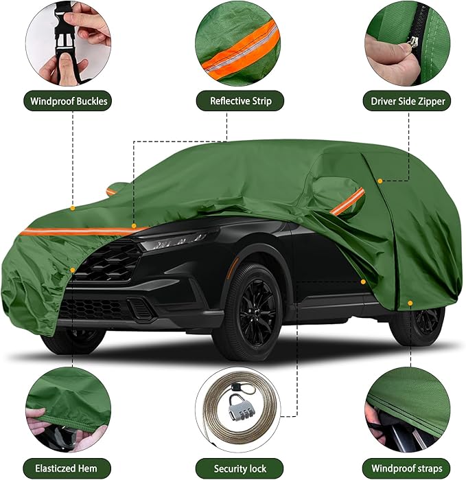 Waterproof Car Covers Replace for 2002-2025 Honda CRV, Multilayer Heavy Duty with Cotton Liner All Weather Custom-fit Car Cover with Zipper Door, Windproof Bands for Snow Rain Dust Protection