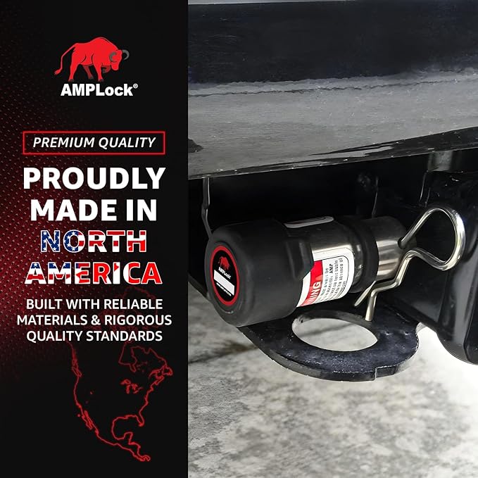 AMPLock - U-HLP12 1/2" Heavy Duty Trailer Hitch Lock with Swivel Design - Anti theft, Keyed Alike, Patented RV Trailer Hitch Lock Pin with Keys for 1.25"x1.25" Receiver Tube, Stainless Steel Tow Locks