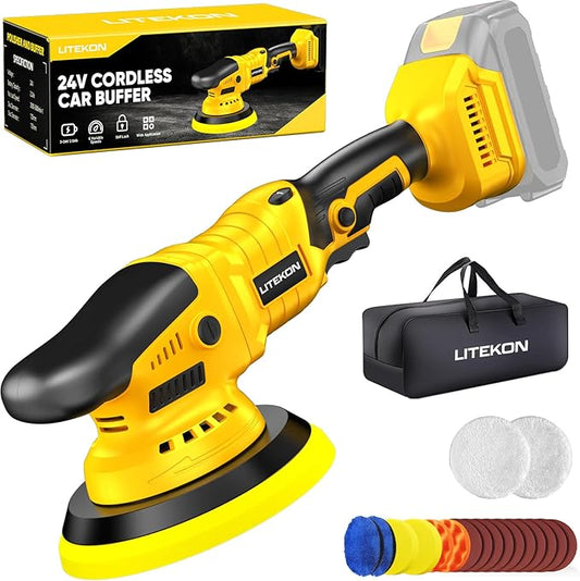 Cordless Buffer Polisher Kit Compatible With De-Walt 20V Battery(No Battery), 2800-5800RPM High Power Orbital Car Polisher with Variable Speed, 21PCS Polishing Accessories, for Car Polishing/Waxing