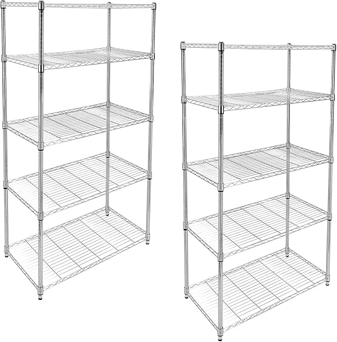 Simple Deluxe Heavy Duty 5-Shelf Storage Shelves, 1750Lb Loading Capacity, 35.43" W x 17.72" D x 70.87" H Adjustable Shelving Unit with Wheels, Chrome, 2 Pack