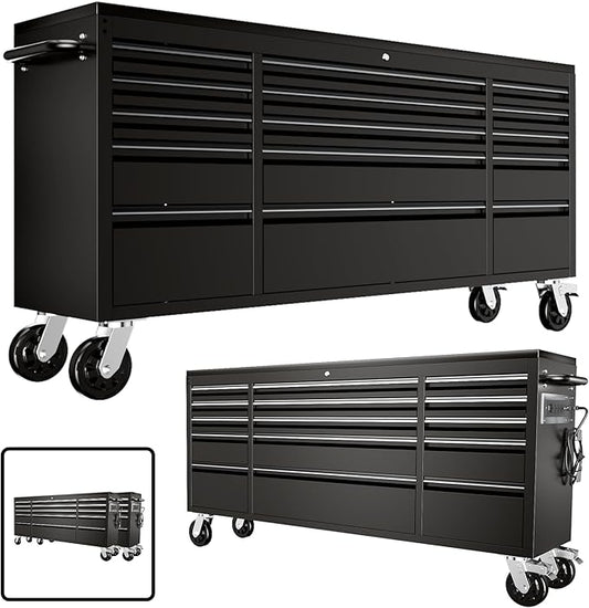 CHETTO C 72-inch Rolling Tool Chest Cabinet Mobile Workbench with 15 Storage Drawers and Wheels, Outlet Black Tool Box for Garage 2 Pack