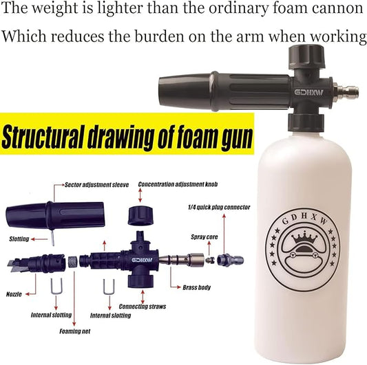 GDHXW Short Pressure Washer Gun with Quick Connection 5000PSI, Light Duty Foam Cannon Thick Foam Blaster, 5 Nozzle Tips,For Pressure Washer