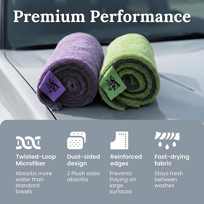 24"X45" Truck Car Drying Towel – 1200 GSM Double Twisted Loop Microfiber Cloth, Ultra Absorbent, Streak-Free, Lint-Free, Scratch-Free, Edgeless Quick Drying Towel
