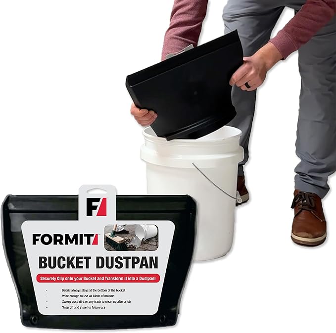 Formit Bucket Dustpan – Universal Fit for 5-Gallon Buckets, Wide-Mouth Snap-On Design, Durable High-Impact Plastic for Job Sites, Workshops & DIY Projects