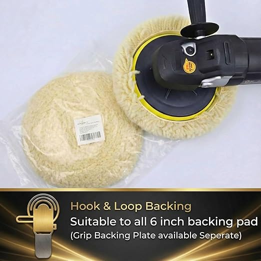 Woolous Wool Buffing Pad 7 Inch – Natural Lambswool Polishing Pad with Hook & Loop for Cars, Boats, Trucks, RVs, Motorcycles & Metal Surfaces – 100% Wool Pads for Buffing, Cutting and Compounding