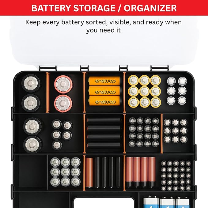 Andalus Tools Organizer Box, Small Parts Storage 34-Compartment Double-Sided Portable Hardware Organizer Removable Plastic Dividers for Screws, Nuts, Bolts, Nails – Orange (2 Pack, 12.5" x 10.5" x 3")
