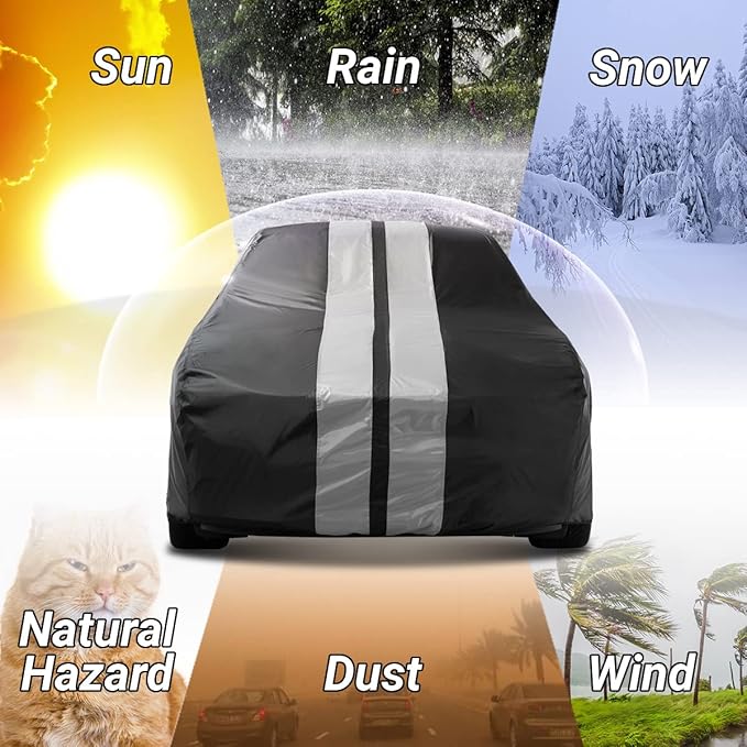 iCarCover Custom Car Cover for 1967-1973 Chevy Camaro Z28, SS Waterproof All Weather Rain Snow UV Sun Protector Full Exterior Indoor Outdoor Car Cover (Stripe - Black/Gray)