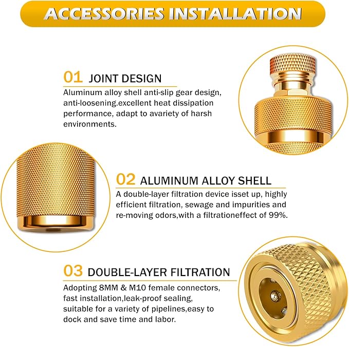 30Mpa Water-Oil Separator with 32 inch Spring Flexible Hose, 8MM & M10 Fast Connect Internal Thread Head for High Pressure Air Compressor Pump – Yellow