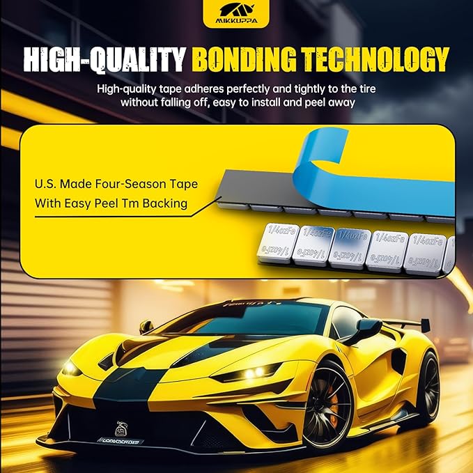 MIKKUPPA Wheel Weights - 1/4oz, 0.25oz (48pcs, 12oz/Box) Low Profile, Easy to Peel, Adhesive Stick on Tire Weights for Cars, Trucks, SUVs, Motorcycles, RC Cars, OEM Quality
