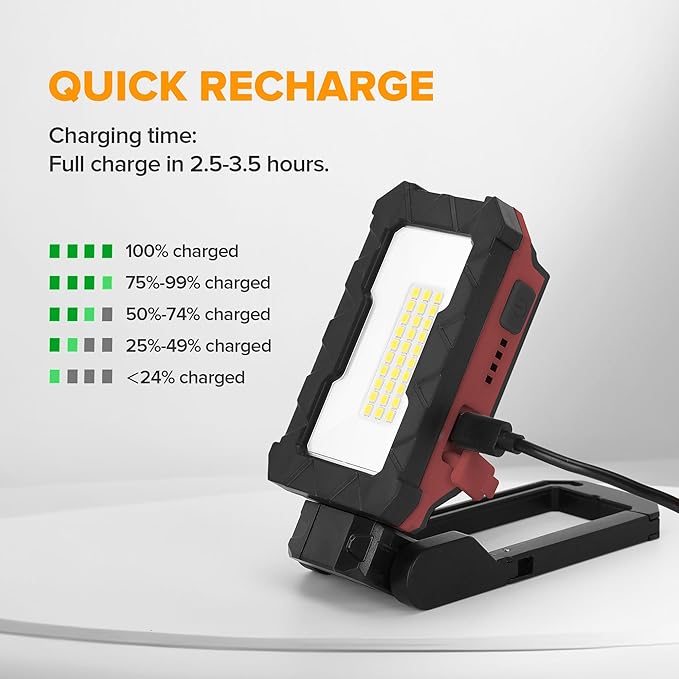 LUTEC Rechargeable Work Light, 1000 Lumens LED Magnetic Light with Magnetic Base and Hanging Hook，360°Rotate and 200°Swivel for Car Repair, Emergency and Camping-2 Pack (Red)