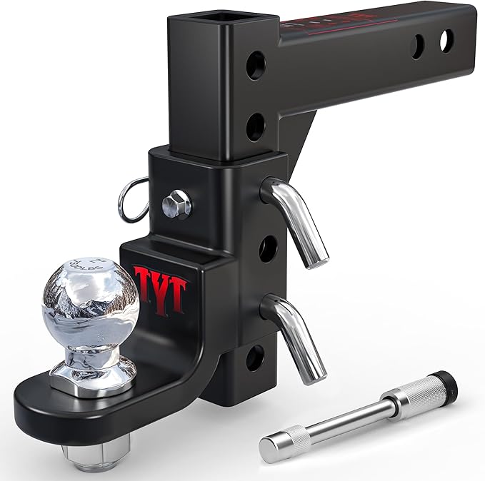 TYT Adjustable Trailer Hitch Ball Mount, 2" Towing Ball 7500 LBS, 9-1/2" Drop and 8-1/4" Rise, Fits 2-in Receiver with 2 Pin&Clips and 5/8" Premium Pin Lock for Heavy Duty Truck