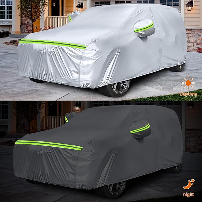 Waterproof Car Covers Replace for 2020-2024 Kia Telluride, 6 Layers Silver All Weather Car Cover with Zipper Door & Windproof Bands for Snow Rain Dust Protection