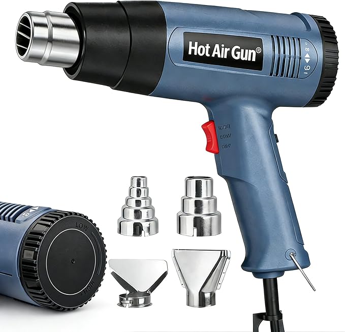 Heat Air Gun 1500W 140℉-1112℉（60℃- 600℃），Variable Temperature Control Overheat Protection with 4 Nozzles for Crafts, Shrinking PVC, Stripping Paint