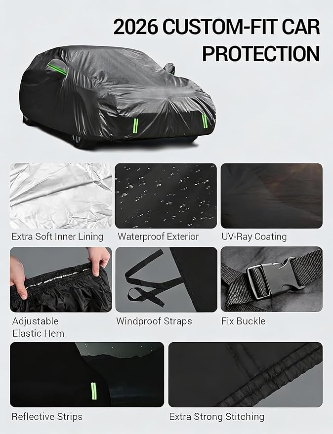 Proadsy Car Cover Compatible with Chevrolet Tahoe 2021-2024 2025 2026 Windproof All Weather Waterproof Sun Rain UV Dust Snow Protection Outdoor Covers