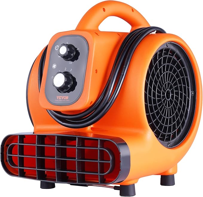 VEVOR Air Mover, 1/4 HP 1000 CFM Carpet Dryer for Cooling and Ventilating, Portable Floor Blower Fan with 4 Blowing Angles and Time Function, for Janitorial, Home, Commercial Use