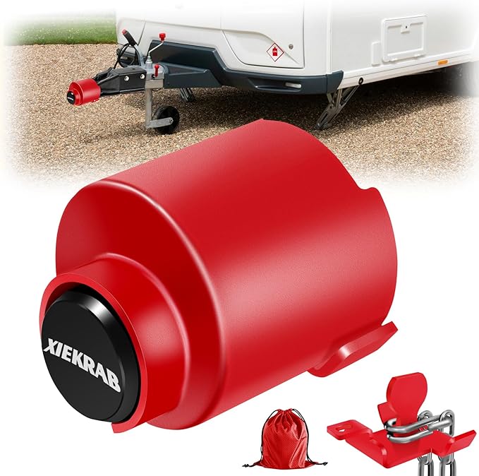 Trailer Lock Fits 2-5/16” Couplers, Heavy-Duty Trailer Hitch Lock with 304 Stainless Steel Core, Fixed Safety Chain Anti-Theft Ball Hitch Lock for RV, Boat, Utility & Cargo Trailers – Red