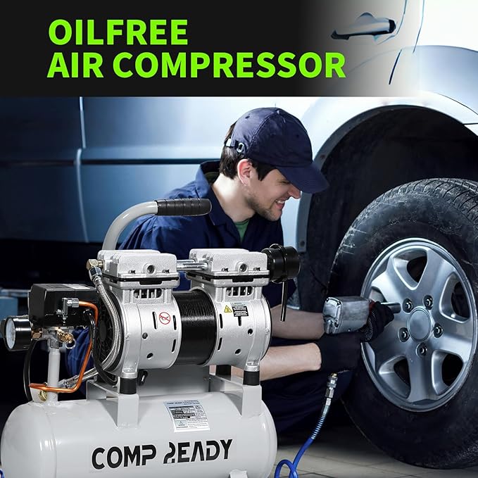 8 Gallon Portable Air Compressor 1HP 2.5 CFM@90PSI 60dB Ultra Quiet Oil Free Air Compressor Ideal for Tire Inflation Pneumatic Tool Spray Painting