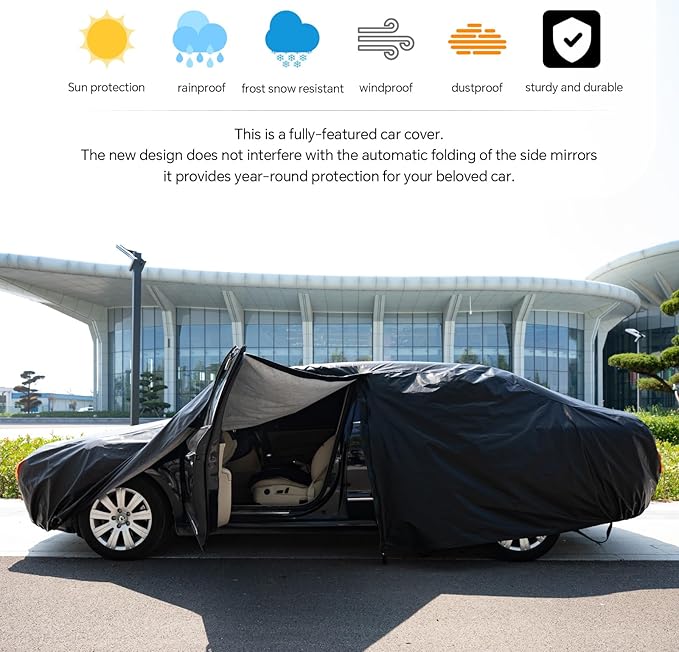 Car Cover Waterproof All Weather fit for Tesla Model 3,Heavy Duty Outdoor Cover with Driver Side Zipper & 3 Windproof Straps – Sun,Rain,Snow,Frost,Dust Resistant