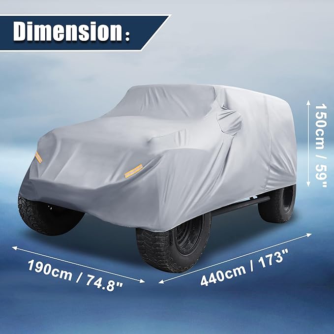 X AUTOHAUX SUV Car Cover Fit for Jeep Wrangler JK JL 2 Door 2007-2021 Outdoor Waterproof Sun Rain Dust Wind Snow Protection 210D Oxford Gray