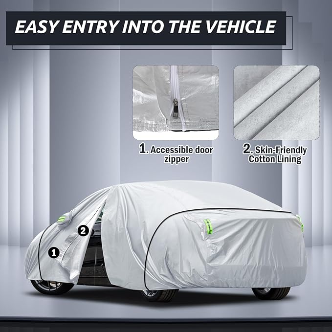 Car Cover Custom Fit for Model 3 Car Cover 2017-2026, Migaven Waterproof Full Exterior Cover Sun Rain Protection with Door Zipper and Cotton Lining