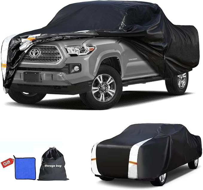 Car Cover Waterproof All Weather, Truck Cover Universal Fit Toyota Tacoma/Tundra, Ford F Series, Chevy Silverado/Colorado, GMC Sierra, Dodge Ram, Nissan Frontier etc, See Chart(Length 221"-228").