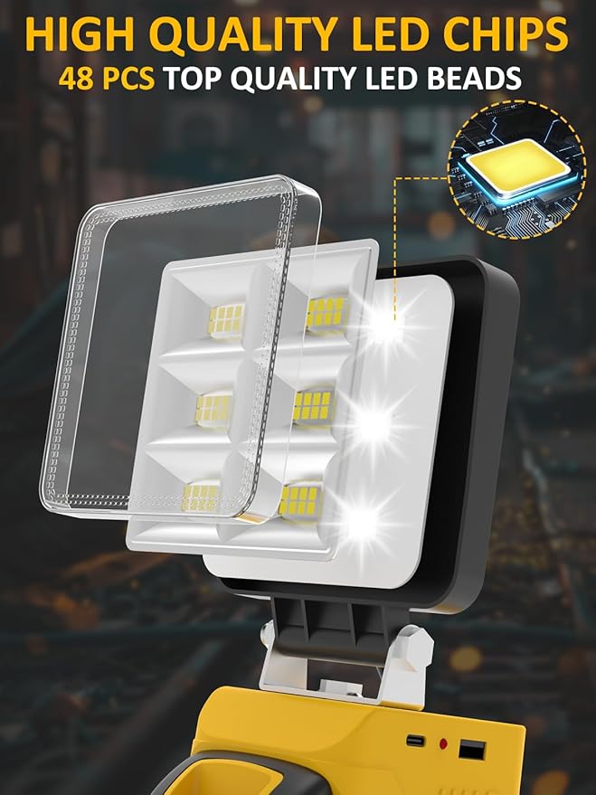 2 PCS LED Work Light Compatible with Dewalt 20V Max Battery T-SUNiceM 5200LM Flashlight 20V Battery Cordless Work Light 140°Adjust with Low Voltage Protection for Outdoors and Job Site Lighting